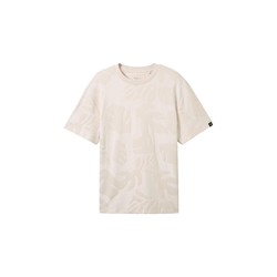 Camiseta Tom Tailor 1040870 35003 beige leaves jacquard - Imagen 1