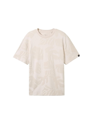 Camiseta Tom Tailor 1040870 35003 beige leaves jacquard - Imagen 1