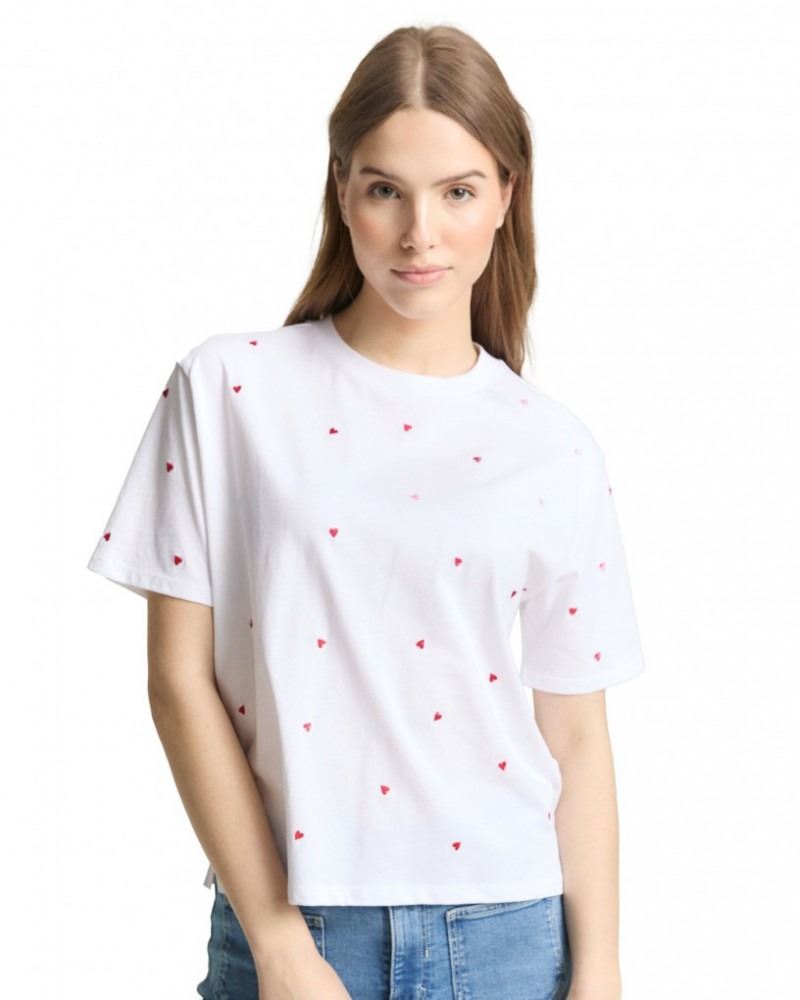Camiseta TOM TAILOR 1050480 39512 white red heart embroidery - Imagen 1