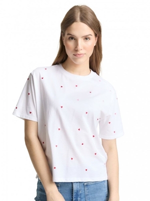 Camiseta TOM TAILOR 1050480 39512 white red heart embroidery - Imagen 1