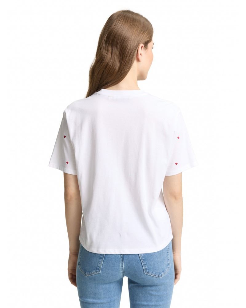 Camiseta TOM TAILOR 1050480 39512 white red heart embroidery - Imagen 2