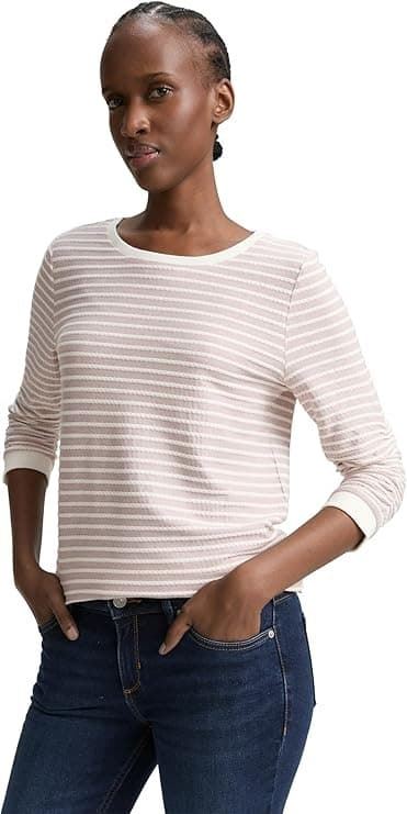 Camiseta Tom Tailor Striped jacq1uard Rose White 1039980 38543 - Imagen 1