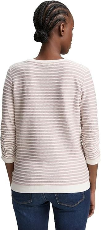 Camiseta Tom Tailor Striped jacq1uard Rose White 1039980 38543 - Imagen 3