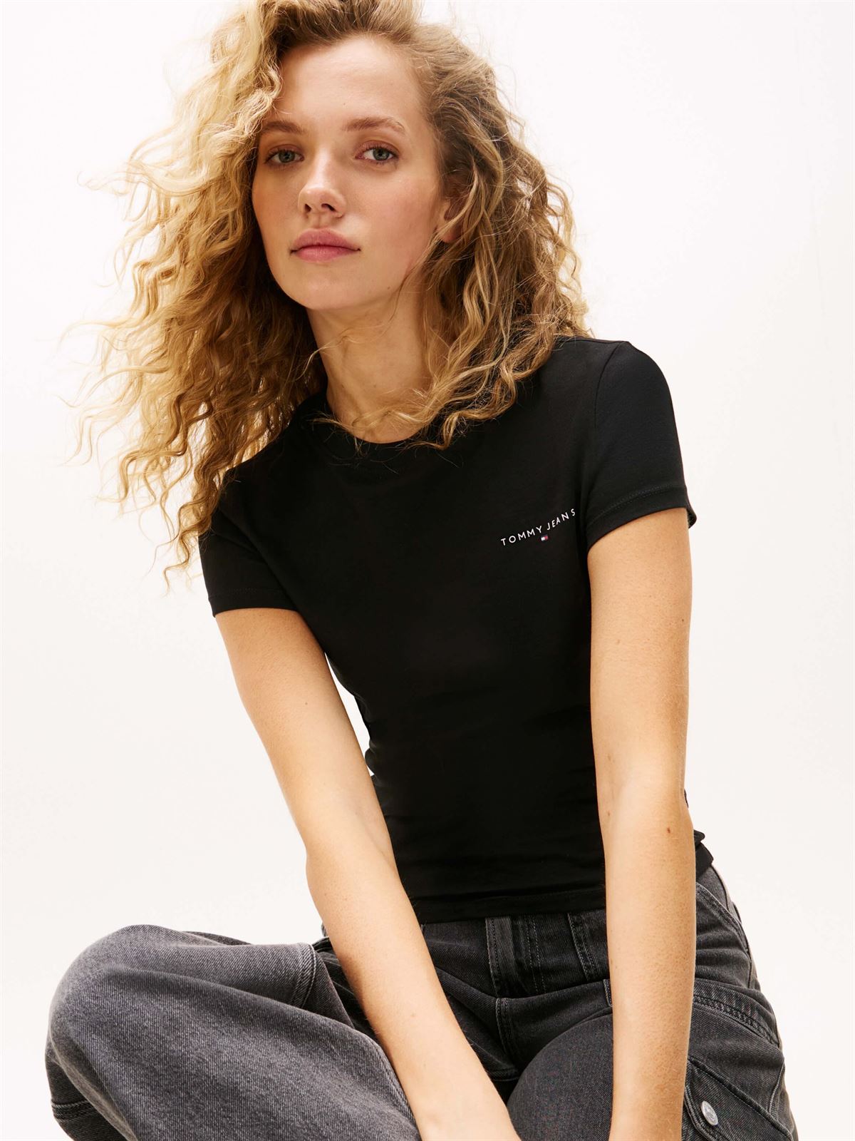Camiseta Tommy Jeans Tjw Slim Linear SS Tee Ext DW0DW21164 BDS - Imagen 4