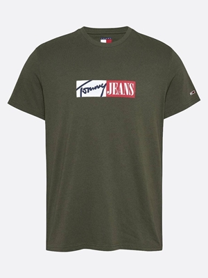 Camiseta Verde Tommy Jeans Tjm Slim ENtry Graphic Tee Ext Fatigue Green DM0DM20365 M12 - Imagen 1