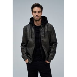 Cazadora Salsa Jeans Hooded Fake Leather Bombe Dark Brown 21010230 930 - Imagen 2