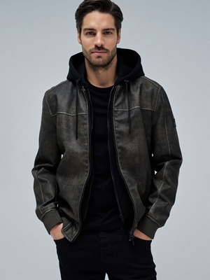 Cazadora Salsa Jeans Hooded Fake Leather Bombe Dark Brown 21010230 930 - Imagen 2