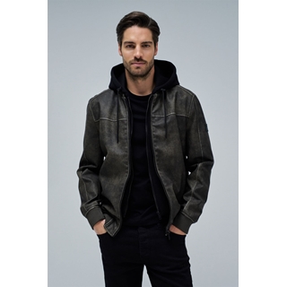 Cazadora Salsa Jeans Hooded Fake Leather Bombe Dark Brown 21010230 930 - Imagen 2