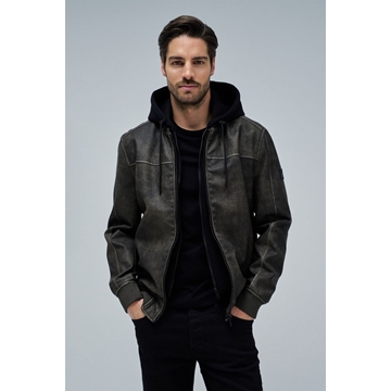 Cazadora Salsa Jeans Hooded Fake Leather Bombe Dark Brown 21010230 930 - Imagen 2
