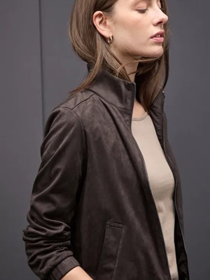 Cazadora Street One Velours short zipper Deep Roast 212758 16866 - Imagen 2