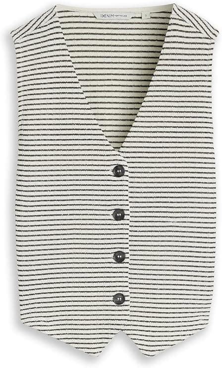 Chaleco-Blusa Tom Tailor White Black Knit Stripe 1051836 40392 - Imagen 1