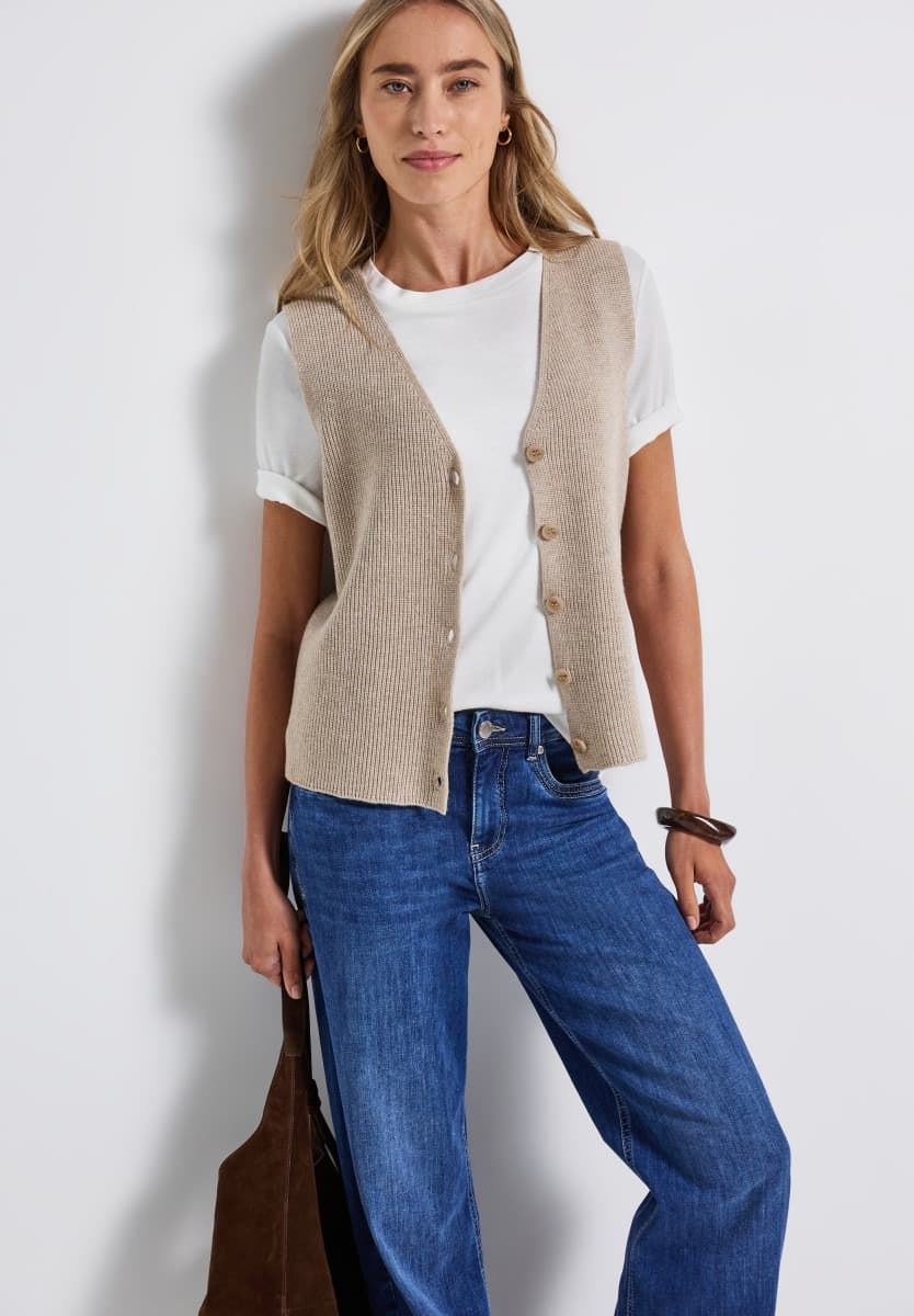 Chaleco Street One Cosy Ribbed Sleeveless Cardiga Morning Beige 254020 17072 - Imagen 1