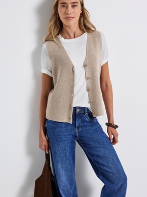 Chaleco Street One Cosy Ribbed Sleeveless Cardiga Morning Beige 254020 17072 - Imagen 1