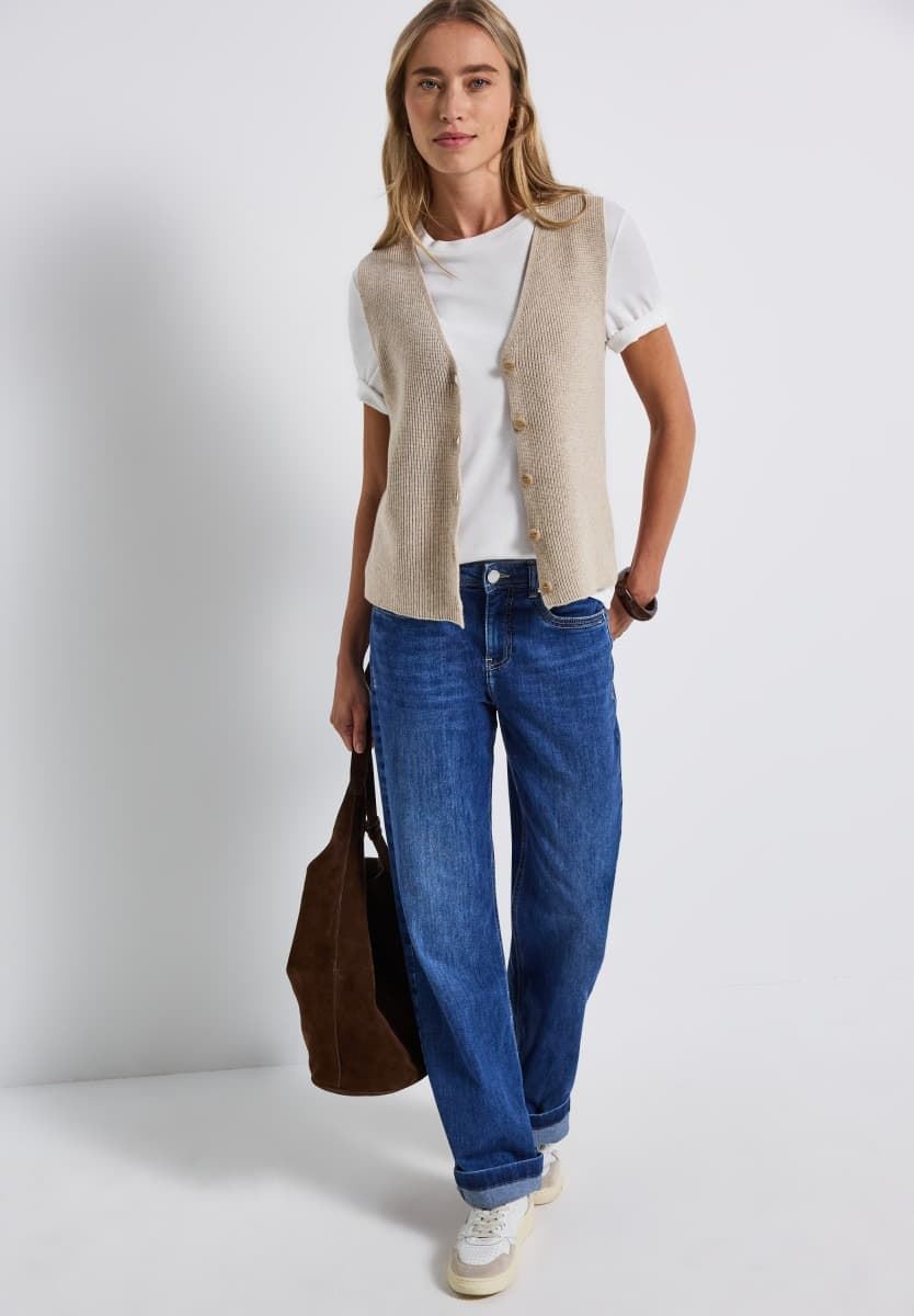 Chaleco Street One Cosy Ribbed Sleeveless Cardiga Morning Beige 254020 17072 - Imagen 2
