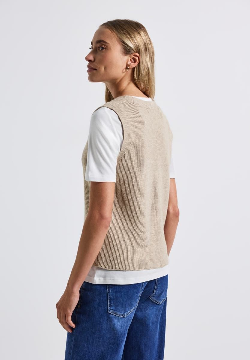 Chaleco Street One Cosy Ribbed Sleeveless Cardiga Morning Beige 254020 17072 - Imagen 3