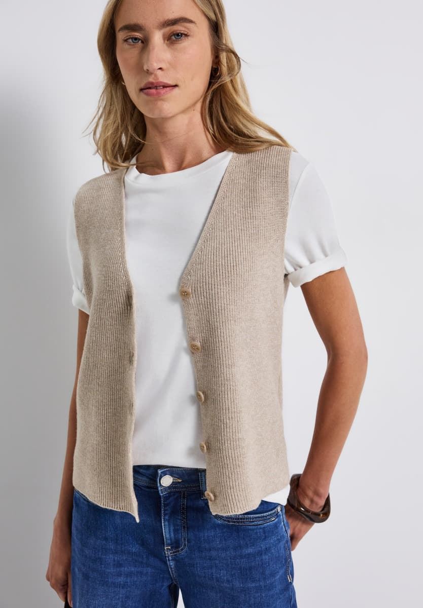 Chaleco Street One Cosy Ribbed Sleeveless Cardiga Morning Beige 254020 17072 - Imagen 6