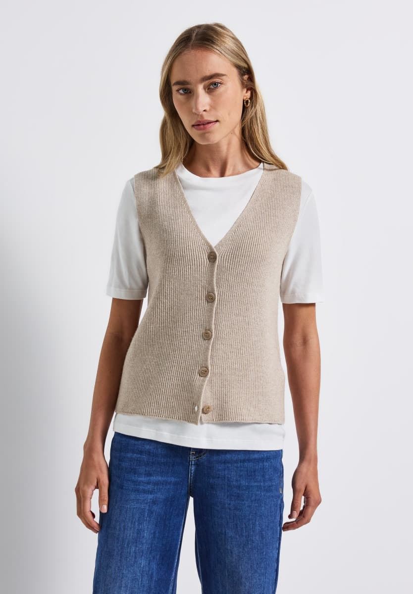 Chaleco Street One Cosy Ribbed Sleeveless Cardiga Morning Beige 254020 17072 - Imagen 7