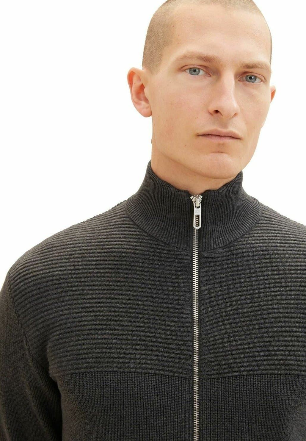 Chaqueta Tom Tailor Structured Knit Jacket Black Grey Melange - Imagen 4
