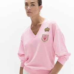 jersey cuello pico LOLA CASADEMUNT LF2611026 parches rosa - Imagen 1