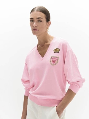 jersey cuello pico LOLA CASADEMUNT LF2611026 parches rosa - Imagen 1