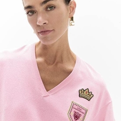 jersey cuello pico LOLA CASADEMUNT LF2611026 parches rosa - Imagen 2