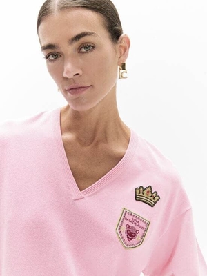 jersey cuello pico LOLA CASADEMUNT LF2611026 parches rosa - Imagen 2