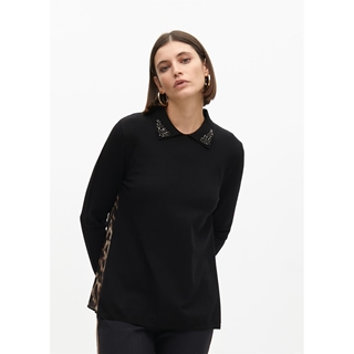 Jersey Lola Casademunt Espalda Plisada en Leopardo Negro y Marrón LF2611002 2N5 - Imagen 1