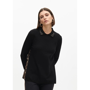 Jersey Lola Casademunt Espalda Plisada en Leopardo Negro y Marrón LF2611002 2N5 - Imagen 1