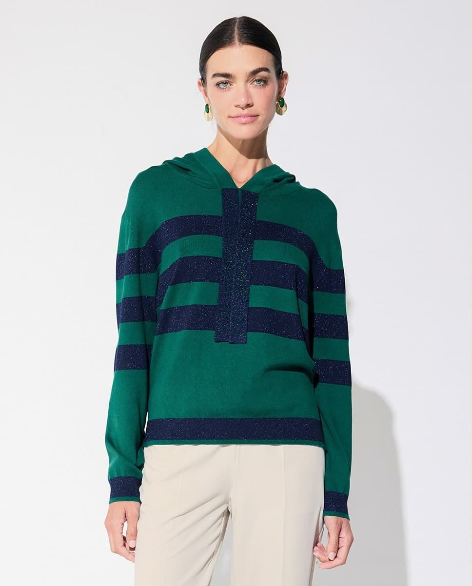 Jersey rayas capucha Lola Casademunt Verde y Azul LF261108 267 - Imagen 1