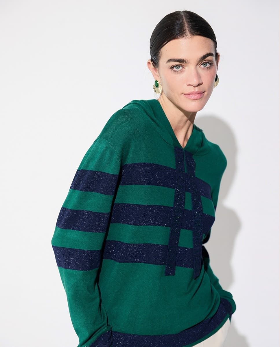 Jersey rayas capucha Lola Casademunt Verde y Azul LF261108 267 - Imagen 2