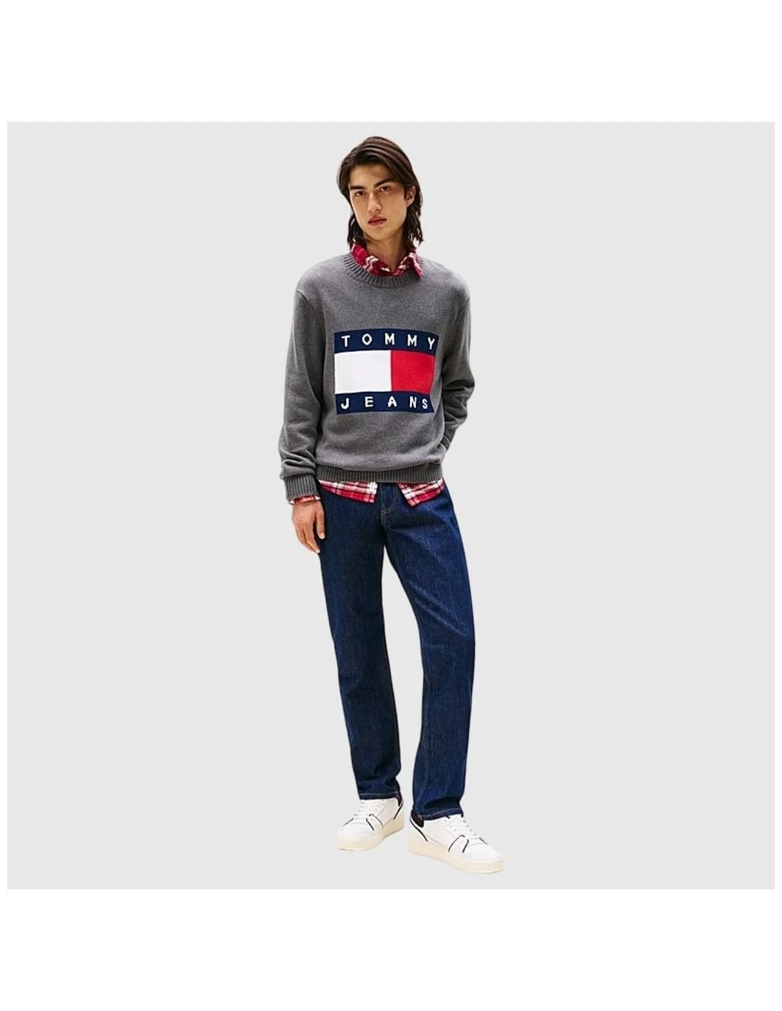 Jersey Tommy Jeans Tjm Reg Melange Flag Black HTR DM0DM22105 PU2 - Imagen 3