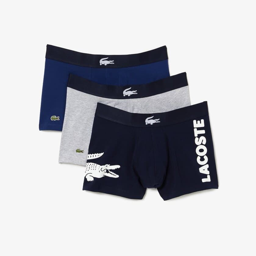 Pack 3 boxer LACOSTE 5H1803-00 BCK marine/blanc-argent chine - Imagen 1