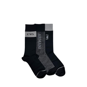 Pack 3 Calcentines Emporio Armani 302402 3F283 31121 nero righe/nero/nero - Imagen 2
