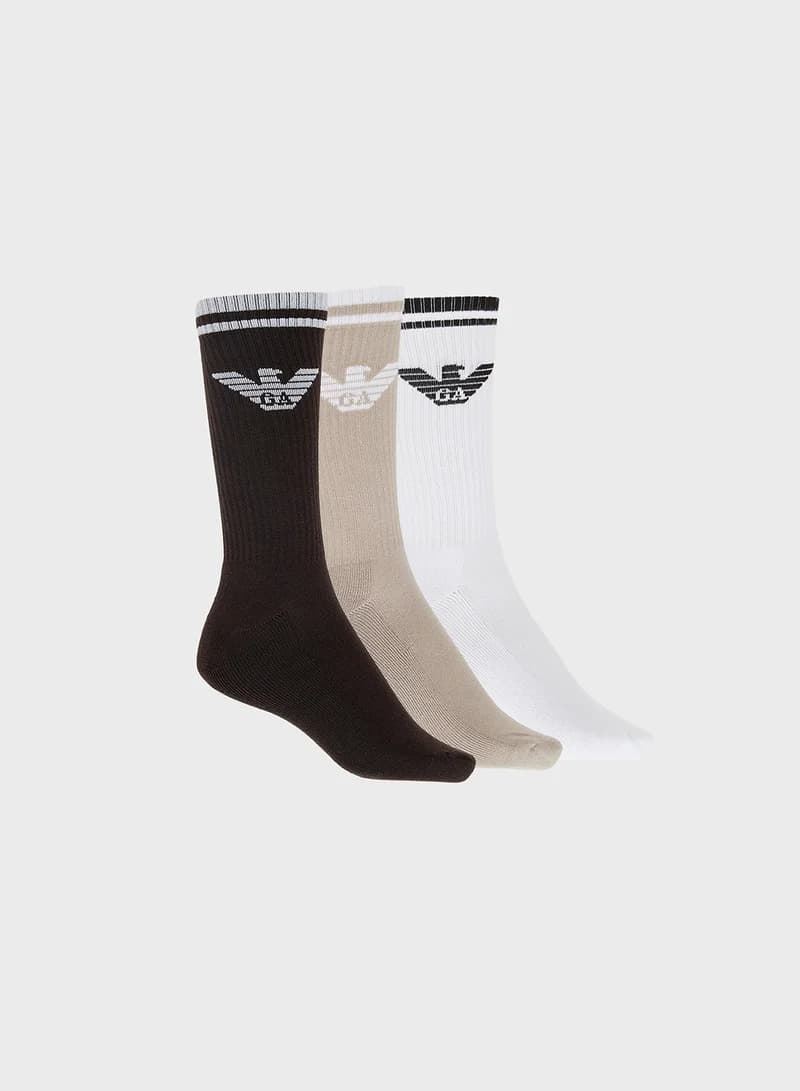 Pack 3 Calcetines Chocolate/Fungi/White Emporio Armani EM000554 AF18261 M6140 - Imagen 1
