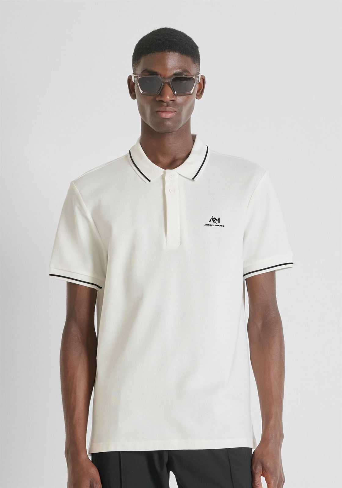 Polo Antony Morato Regular FIt Piquet Crema MMKS02551 FA100262 1011 - Imagen 1
