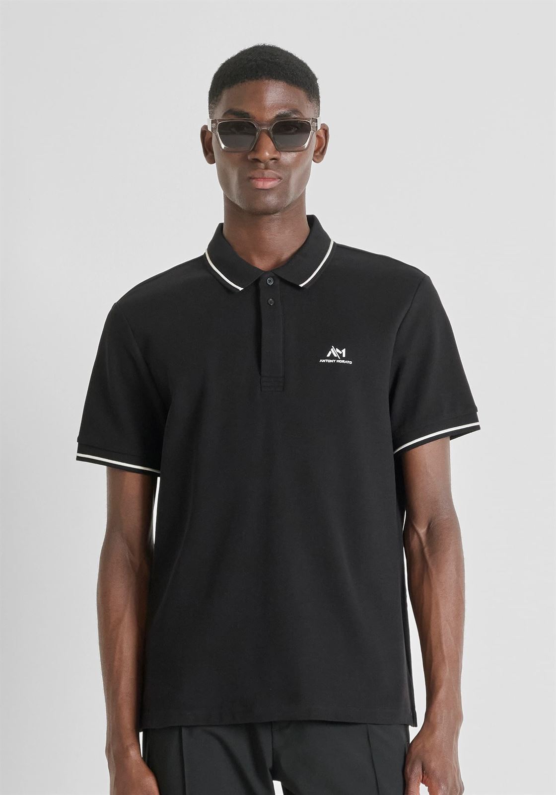 Polo Antony Morato Regular Fit Piquet Negro MMKS02551 FA100262 9000 - Imagen 1