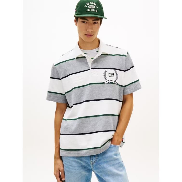 Polo TOMMY JEANS DM0DM22702 Q13 grey Htr Stripe - Imagen 2