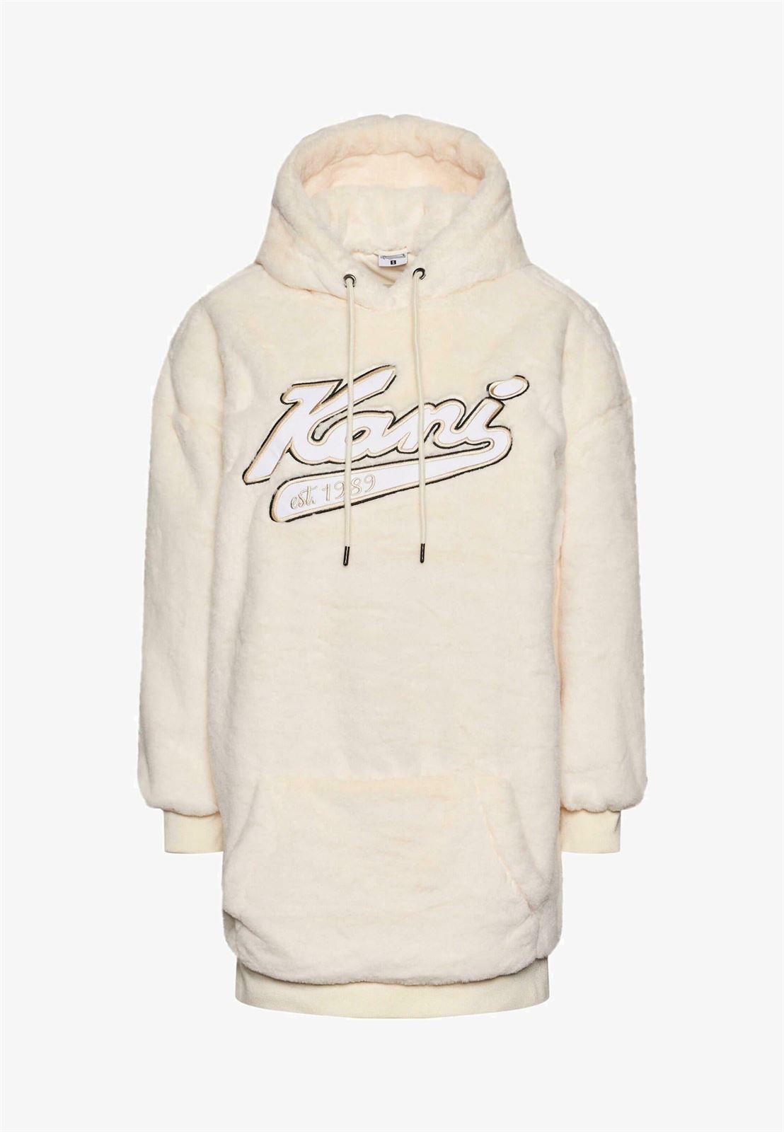 Sudadera Karl Kani 6160800 KK Varsity Vegan Fur Hoodie Dress Cream - Imagen 4