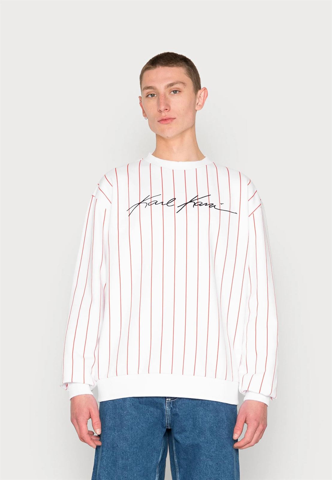 Sudadera KARL KANI Autograph Pinstripe Crew blanco - Imagen 1