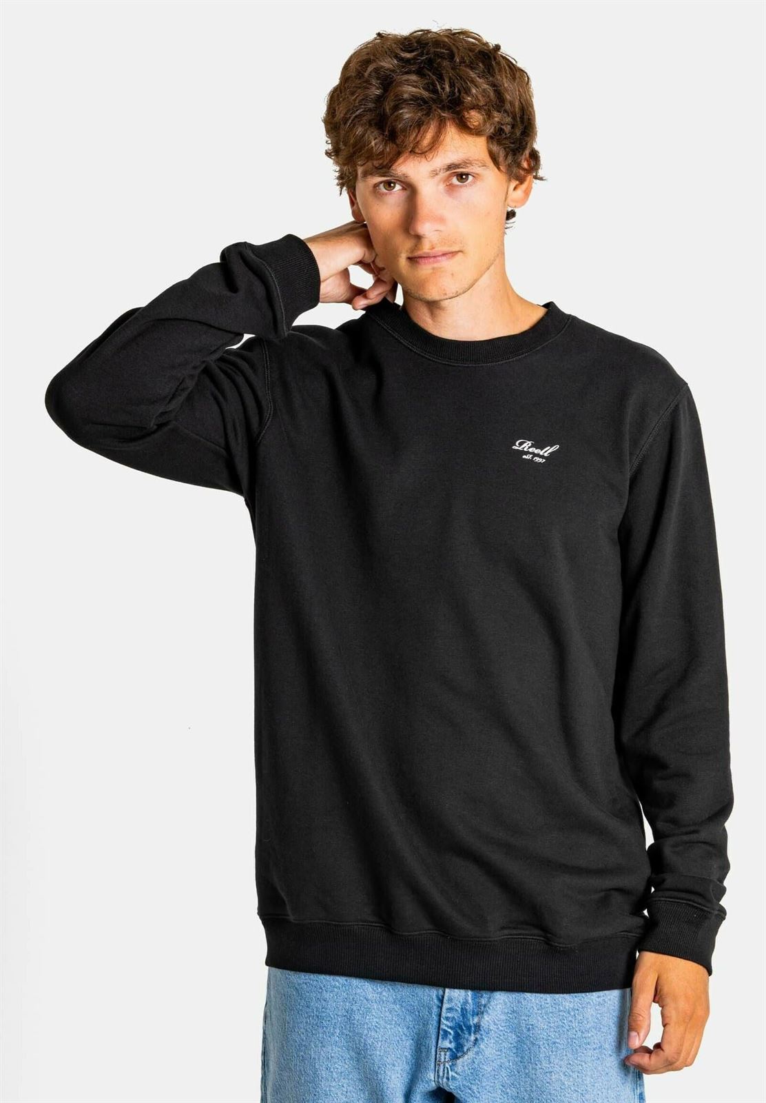 Sudadera sin capucha REELL Staple Logo Crewneck RE3696 Deep Black - Imagen 1