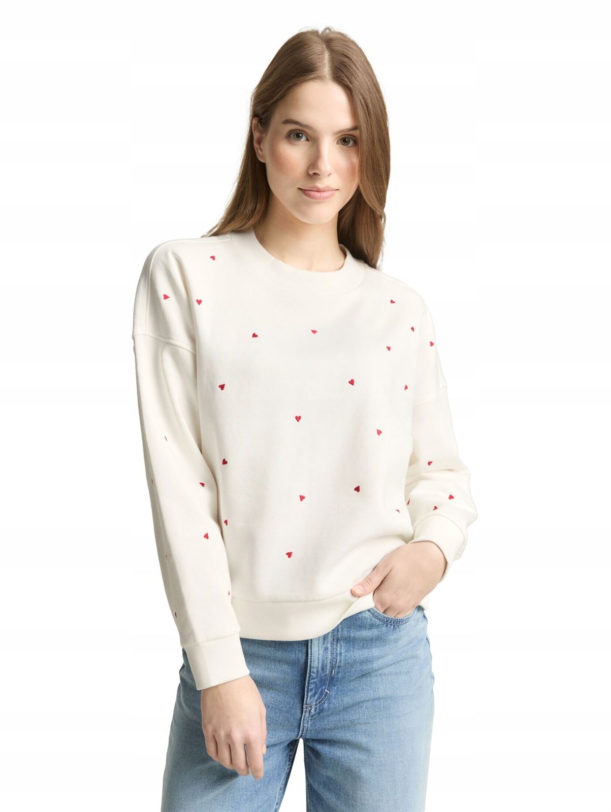 Sudadera TOM TAILOR 1050822 39490 off white red heart embroidery - Imagen 1
