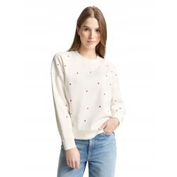 Sudadera TOM TAILOR 1050822 39490 off white red heart embroidery - Imagen 1