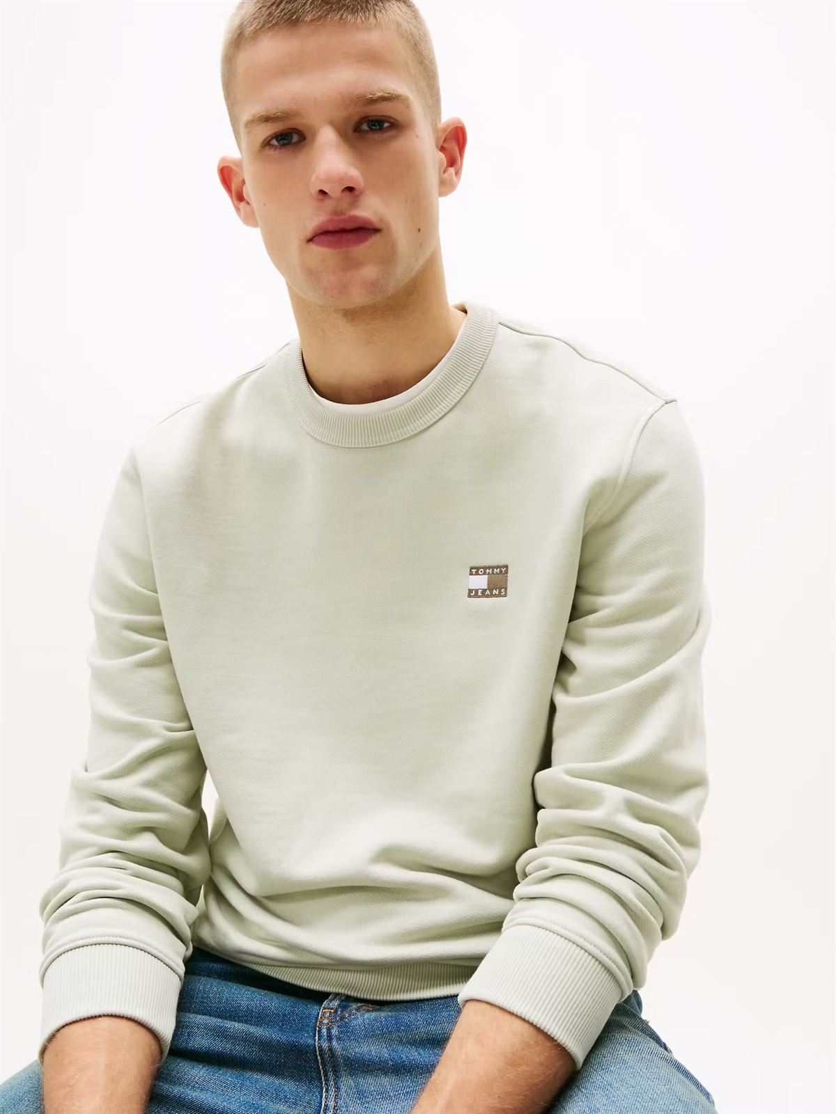 Sudadera Tommy Jeans TJM Reg Badge Crew Misty Sage Tonal DM0DM20660 M1C - Imagen 3
